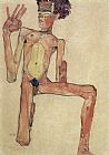 Egon Schiele Kneeling act selfportrait painting